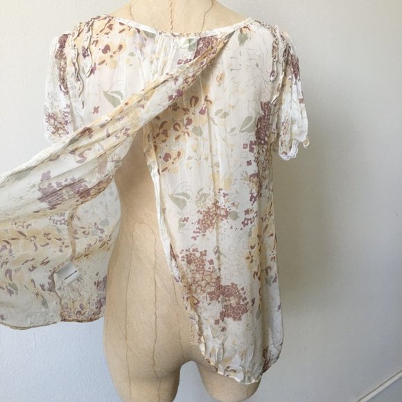 SPLIT BACK FLORAL CHIFFON SHEER BLOUSE - Picture 4 of 4